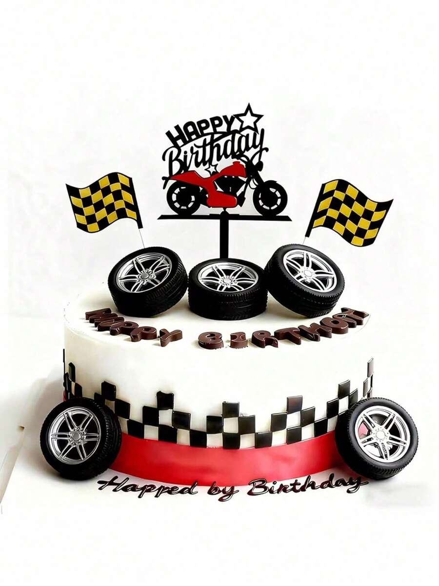 5 Sets Mini Rennwagen Reifen Tortenaufsätze, realistische Kunststoff Radnabe Dekoration, wiederverwendbare 3D runde Rennwagen Ornamente für Geburtstagstorte und Cupcake Dekoration - Mehrfarbig - Übersicht 1