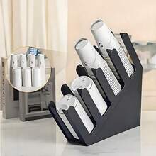 1pc 4-Slot Espresso Cup Holder - Heavy Duty Commercial Coffee Shop/Bar/Office Cup Rack | Space-Saving Countertop Storage Rack With Black Tray | Non-Food Contact Design One-Piece Molded - Black Cup Holder - View 2