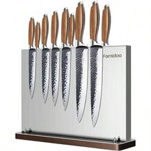 Magnetic Block Without Knives, Stainless Steel Magnetic Holder Rack Kitchen Counter, Strong Double Sided Magnet Storage Stand With Wood Base - Multicolor - View 1