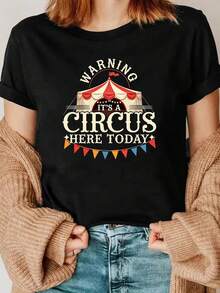 Ein lustiges T-Shirt mit Zirkus-Motiv - Damen Casual Crew, Oversized Tee Tops Verano Camisetas Mujer Camisetas de Hombre - Schwarz - Übersicht 1