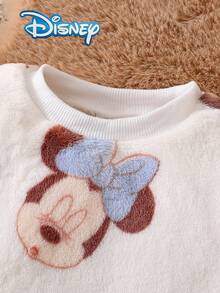 Disney Autumn/Winter Infant Newborn Mickey Mouse Cute Long Sleeve & Long Pants Set With Minnie Mouse Cartoon Pattern, Slightly Elastic, Suitable For Daily Wear And Gift Giving - White - View 5