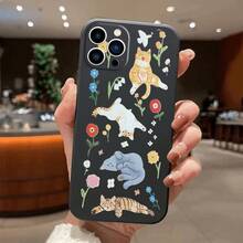 Custodia per telefono in silicone con motivo vivace di gatti e fiori, adatta per iPhone 17, 16, 15, 14, 13, 12, 11, XS, XR, X, 8, 7 Plus, Pro Max, serie SE. Il regalo perfetto per compleanni, fidanzate e fidanzati! - nero - Visualizzare 3
