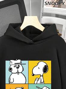 Four Snoopy Cute Snoopy Loose Sweatshirt Hooded Style Casual And Versatile With Skin-Friendly Fabrics That Are Comfortable And Breathable - Black - View 3