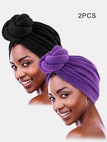 2pcs Women's Printed Turban Hat Twist Cap Style Headscarf Suitable For Daily Use - Burgundy With Yellow-green Amoeba / Red-blue Floral and Bird - View 21