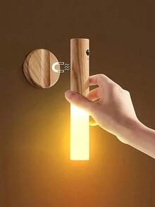 1pc Detachable Magnetic LED Wall Light, Wooden Texture Sensor Night Light, USB Rechargeable Portable Handheld Reading Light, Suitable For Bedroom, Stairway, Bathroom - 感應燈 - 查看 12