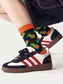 1/5/10 Pairs Women's Mid-Calf Socks, Fun Pineapple Cartoon Unisex Sports Style Long Socks, Crazy Happy Socks - Multicolor - View 2