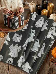 10/1 Hoja Papel de Seda para Envolver Regalos con Patrón de Fantasma Lindo de Halloween, Papel de Manualidades Negro & Blanco Espeluznante para Decoración de Fiestas, Envolver Cajas de Regalos, Envolver Ramos, Suministros DIY para Fiestas - multicolor - Ver 9