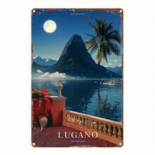 [2D FLAT] 1pc Lugano Switzerland Vintage Art Poster Aluminum Sign, 2D Wall Decor, Ideal Gift, Retro Style Room Decor for Bedroom, Kitchen, Game Room, Balcony, Garden, Porch, Bar, Restaurant, Cafe, Club, Gym, Bathroom, Leisure Area, Office, Garage - Foil Engraving - 1PC - Übersicht 4