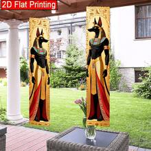 2D Flat, 2pcs/Set Ancient Egyptian Style Theme Porch Banner Polyester Door Hanging, Anubis Statue Design, Suitable For Ancient Egyptian Outdoor Yard Flag Decor - Multicolor - View 2