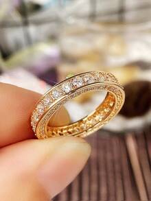 1pc Romantic Cubic Zirconia Ring For Women, Wedding Engagement Party Jewelry, Valentine's Day Gift - Yellow Gold - View 4