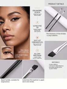 1pc Ultra-Thin Angled Eyeliner Brush, Precise Flat Eyebrow Concealer Brush, Multi-Function Detail Makeup Brush, Suitable For Under Eye, Eyebrow Filling And Fine Eyeliner - Black - View 5