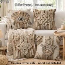 4pcs Evil Eye Woven Texture Pillow Covers, Bohemian Style, Single-Sided 2D Printed Non-Embroidered Soft Polyester Cushion Covers, 45x45cm (18x18in), Zipper Closure, Machine Washable, Suitable For Living Room Bedroom Home Decor (Pillow Insert Not Included) - Multicolor - View 8