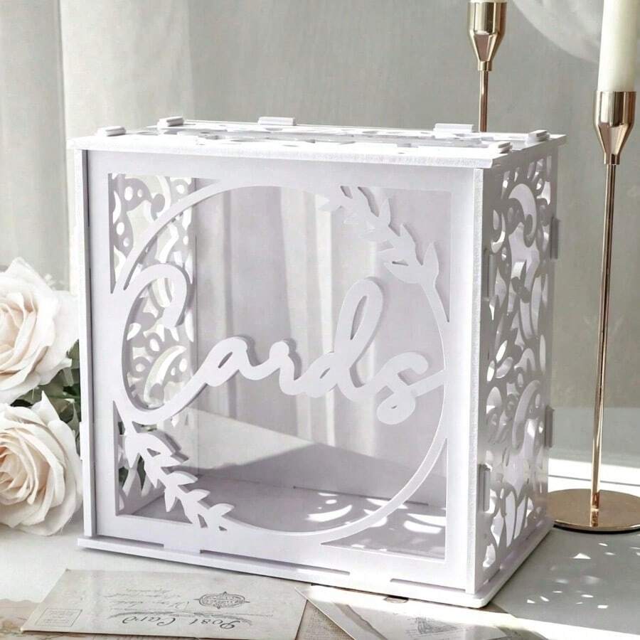DIY Large White Acrylic Gift Card Box With Card Slot And Transparent Window, Greeting Card Storage For Wedding, Graduation, Birthday Party, Party Favor Tabletop Decor - A - View 1