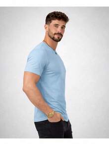 Men's Basic T-Shirt, Plain Cotton, Premium Peruvian Knit - Sky Blue - View 3
