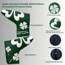 Lucky Four-Leaf Clover Embroidered Golf Putter Cover, Green And White Dual Color Options, PU Thickened Cushioning, Universal One-Size Putter Fit, Golf Course Good Luck Putter Accessory, Golf Club Protection Cover - Dark Green - View 3