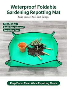 1pc Waterproof Foldable Plant Repotting Mat With Free Garden Digging Gloves, Thick PE Anti-Spill Gardening Work Tray For Succulent Flower Transplanting Soil Mixing Gardening Repotting Mat + Free Garden Claw Gloves - A - View 3