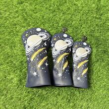 Planet Meteor Theme Wooden Shaft Protector Golf Club Head Cover, 3D Saturn Ring Embroidery, Delicate Litchi Texture PU, Shock-Absorbing Head Cover For On-Course Use - Royal Blue - View 4