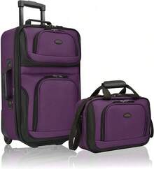 U.S. Traveler Juego de maletas de equipaje ligero y ampliable, Rugged - Juego de equipaje de mano extensible (2 piezas), Púrpura, Una talla - Beis - Ver 1