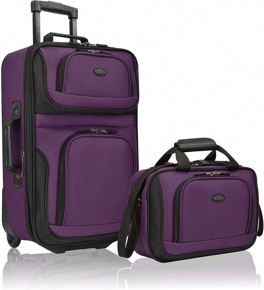 U.S. Traveler Juego de maletas de equipaje ligero y ampliable, Rugged - Juego de equipaje de mano extensible (2 piezas), Púrpura, Una talla - Beis - Ver 1
