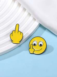 2pcs Funny Smiling Face Enamel Brooch Set, Hand Gesture Pins For Backpack, Bag & Jacket Decor - Multicolor - View 4