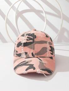 1pc Personalized Camouflage Baseball Cap Unisex Distressed Ripped Soft Top Hat Flattering Face Shape Sun Protection Polyester - Multicolor - View 2