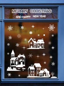 Christmas Decor, Christmas Window Clings,4 Sheets Snowflake Window Stickers Decals With Santa Claus Snowman Reindeer, PVC Xmas Decorations Clings For Holiday Party Decorations Accessories - D - View 4