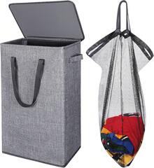 Odonata 75L Slim Laundry Hamper With Lid,Large Foldable Laundry Basket With Removable Bag And Handles Tall Collapsible Dirty Clothes Basket Great For Bedroom, Bathroom, Dorm, College,RV. (Grey, 75L) - ColorC - View 1
