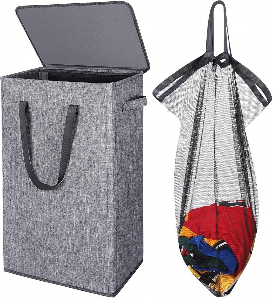 Odonata 75L Slim Laundry Hamper With Lid,Large Foldable Laundry Basket With Removable Bag And Handles Tall Collapsible Dirty Clothes Basket Great For Bedroom, Bathroom, Dorm, College,RV. (Grey, 75L) - ColorC - View 1