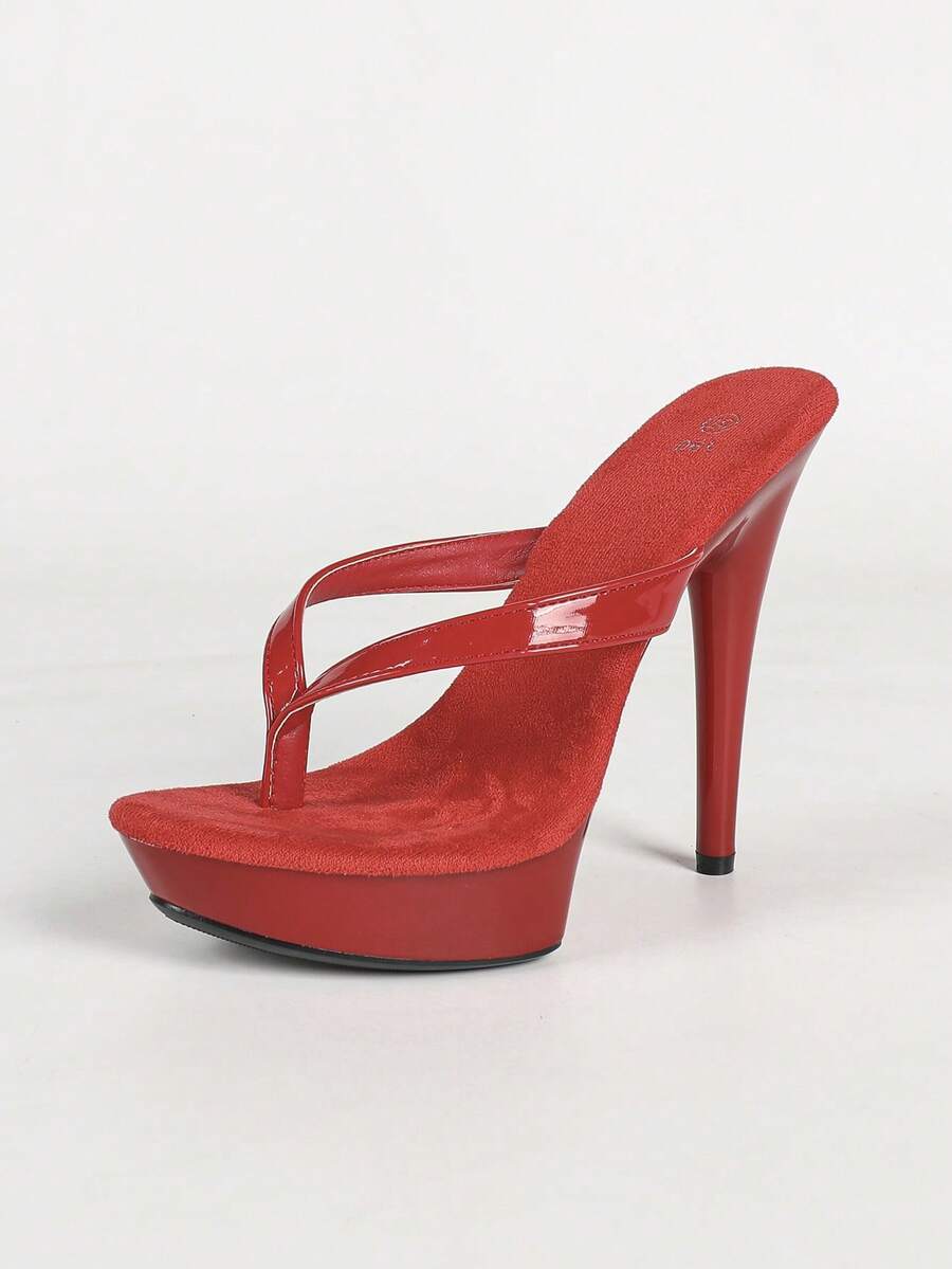 European And American Fashion Car Model Hotel Nightclub High Heel Toe-Clip Slippers Transparent Crystal Women's Shoes Runway Pole Dance Shoes Thin Heel Crystal Sole - Red - View 1
