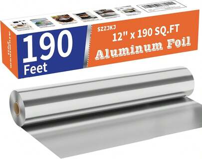 Aluminum Foil Roll 12in X 190ft Aluminum Foil Thick Strong Tin Foil With Cutter Food Cling Wrap For Cooking Baking Roasting Grilling Freezer Storage