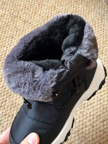 兒童雪地靴，男孩女孩通用雪地靴，戶外靴，露營靴，保暖加厚 - 黑色 - 查看 11