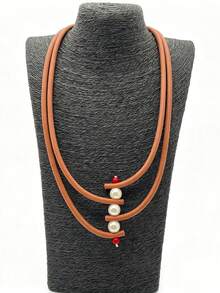 MARLIWOO 1pc Multi-Layer Long Neck Collar Minimalist Versatile Neck Accessory Daily Commute Fashion Necklace - Multicolor - View 3