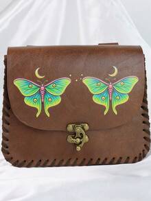 Printed Leather Belt Pouch, Vintage Hand Stitched Waist Fanny Pack With Brass Toggle Lock, Fantasy Medieval Fairy Elf Cosplay Small Hip Bag Accessory - Multicolor - View 9
