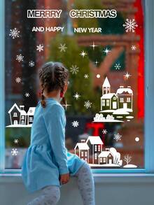 Christmas Decor, Christmas Window Clings,4 Sheets Snowflake Window Stickers Decals With Santa Claus Snowman Reindeer, PVC Xmas Decorations Clings For Holiday Party Decorations Accessories - D - View 5
