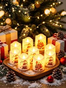 6pcs Christmas LED Tea Light Candles, Flameless Altar Candles, Santa Claus & Snowman Electric Realistic Tea Light Candles, Battery Operated Warm White LED Tea Light Candles, Suitable For Wedding, Tabletop, Christmas Decoration - Multicolor - View 5