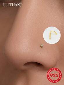 1pc S925 Sterling Silver Mini Zirconia Nose Stud, Single Diamond Bubble Nose Ring, 14K Gold Plated, Hypoallergenic, Pure Silver Nose Ring, Unisex Piercing Jewelry, Mini Size, Personalized, Bent L-Bar Nose Stud, Multi-Functional Nose And Ear Jewelry, Suitable For Daily Wear - Multicolor - View 1