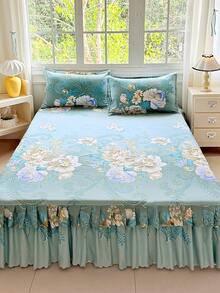 1pc Printed Bed Skirt, Bedding, Soft And Breathable Bed Sheet, With Ruffles And Elastic Band, Comfortable Sleep, Lightweight And Elegant, Cloud-Like Soft Texture, Suitable For Twin Bed, Double Bed, Queen Bed, Machine Washable, - Multicolor - View 5