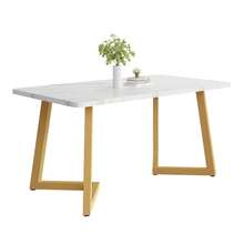 117 X 68 Cm Dining Table / Modern Marble Pattern Rectangular Dining Table / Dining Table Made Of MDF / Table Frame Made Of Metal / With Metal Legs / Suitable For Dining Room And Living Room - 金色+白色 - 查看 2