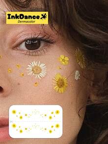 1 Set "Daisy Face Freckles" Temporary Tattoo Stickers, White Floral Realistic Freckle Face Stickers, Waterproof, Realistic Tattoo Effect, Colorful, InkDance, Ink Dance, Easy To Apply And Remove CSD093 - Multicolor - View 2