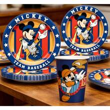 Sports Baseball Mouse Cartoon Birthday Party Supplies Kit, Disposable Paper Plates Paper Cups, Sport Team Themed Table Decor Set, Blue Red Athletic Mouse Party Tableware - Multicolor - View 1