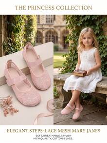 1 Pair Kids Mesh Breathable + Animal & Plant Embroidery Mary Jane Shoes, Princess Style Round Toe Flat Shoes, Girls Thin Sole Ballet Casual Shoes, Suitable For Summer Daily Wear - Pink - View 7