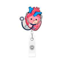TONAVIETO 1pc Heart Rocking Fun Badge Reel Acrylic Retractable Badge Holder Clip With Swivel Alligator Clip For Nurses, Students Office Staff - Heart Rocking Fun - View 2