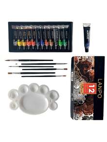LANPO 12-Color Fluid Acrylic Paint Full Set Painting Kit With Brushes + Palette, Create Fluid Texture Art - 12 Colors 12ml - View 6