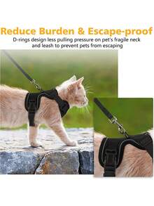 1 Set Arnés y Correa para Gatos, Arnés de Chaleco Suave Ajustable a Prueba de Escapes, Chaqueta Reflectante Transpirable de Fácil Control - Negro - Ver 4