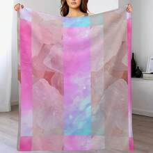 Abstract - Peach Pink Crystals Rocks Stones Quartz Teal Blue Swirling Nature Throw Blanket Giant Sofa  Blankets - Black - View 8