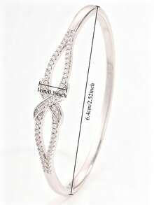 Gold Copper Bracelet & Stainless Steel Ring Set, Bow Design Bracelet With Single Row Inlaid Ring, Elegant And Sophisticated, Suitable For Various Occasions - Gold - View 4