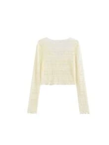 Korean Solid Color Textured 3D Pleated Bubble Lace Sun Protection Short Cardigan Top - Apricot - View 4