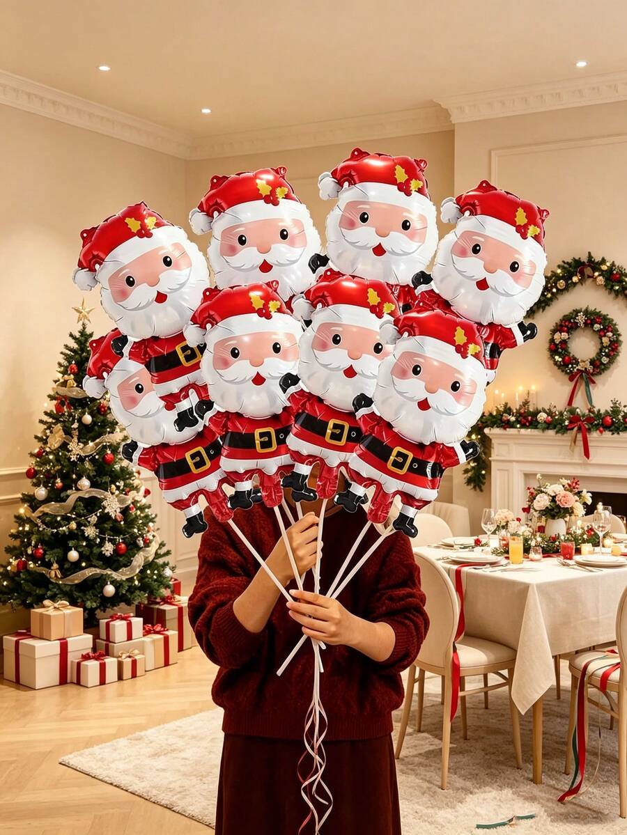 5/10/20pcs Mini Gold Belt Cartoon Old Man Foil Balloon Set, Suitable For Christmas Party Decoration Balloons (Ribbon Not Included) - View 1