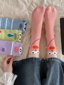 1/4 Pair Cute Funny Cartoon Fish Expression Women's Mid-Calf Socks - Multicolor - View 3
