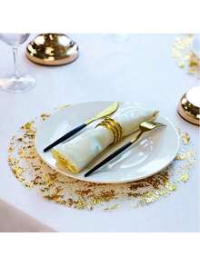 120pcs Elegant Gold Disposable Placemats - 33*33cm, Round Polyester Table Mats With Shiny Mesh Design, Suitable For Weddings, Birthdays, Holidays - Ideal Choice For Dining And Home Decor, Table Mats - Gold - View 7